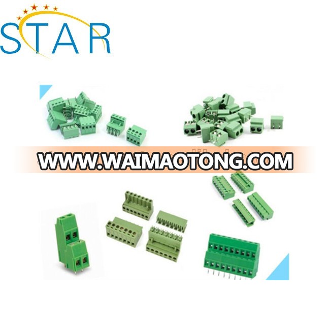 Screw 3.81mm 5.0mm 5.08mm Pitch PCB Terminal Block Connector Angle Pin Green Color Pluggable Type